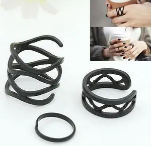 3 PCS Women Punk Black Matte Ring Set