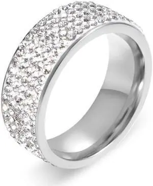Stainless Steel Eternity Ring For Wedding Band Engagement Promise Crystal And Rhinestones Inlaid Circle Round, 57 mm, US Size:10, Inner Diameter: 20 mm, Perimeter: 62.8 mm (Silver)