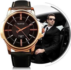 358 YAZOLE Men Fashion Business Waterproof Leather Band Quartz Wrist Watch (Black)