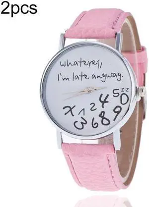 2 PCS Alphabet Number Pattern Leather Strap Watch (Pink)