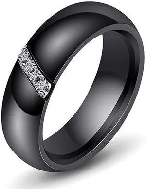 Simple Nano Ceramic Ring Trend Titanium Steel with Zircon Rings 6 (Black)