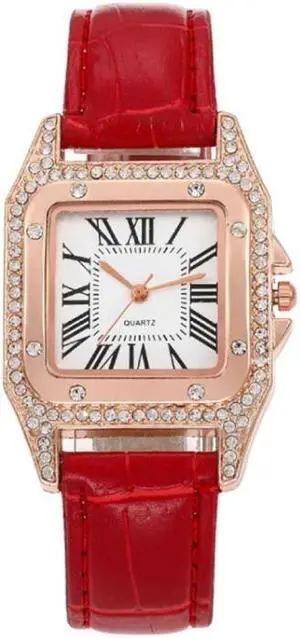 Women Tonneau Square Strap Quartz Watch, Color: Red, Size:Red