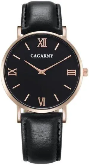 CAGARNY 6812 Round Dial Alloy Case Fashion Men Quartz Watch with PU Leather Band (Black)