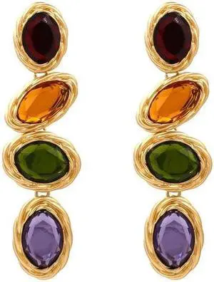 Retro Metal Color Geometry Glass Diamond Earrings Jewelry