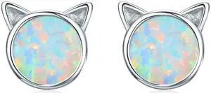 DIY Earrings Cat Sterling Silver Earrings Zircon Earrings (Silver)