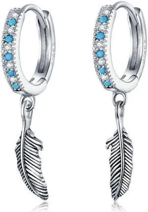 S925 Sterling Silver Feather Earrings SCE898