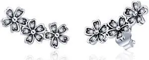 Flowers Zircon Earrings Sterling Silver Female Earrings Simple Earrings White