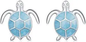 S925 Sterling Silver Blue Turtle Women Earrings