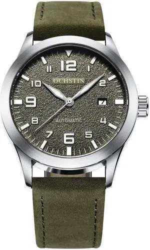 Ochstin 62028 Fashion Fully Automatic Mechanical Watch Waterproof Men  Leisure Mechanical Watch Calendar Leather Watch(Black) (Green)