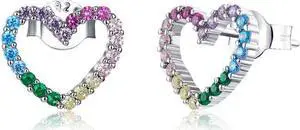 Rainbow Earrings Sterling Silver S925 Heart-shaped Zircon Girls Accessories SCE891