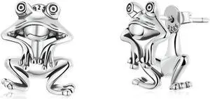 S925 Sterling Silver Fun Frog Ear Studs Women Earrings Fun Frog