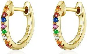 Sterling Silver Rainbow Earrings S925 Zircon Earrings Gold