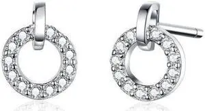 S925 Sterling Silver Small Circle Earrings Platinum Plated Zircon Silver Earrings SCE767