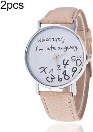 2 PCS Alphabet Number Pattern Leather Strap Watch (Beige)