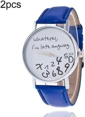 2 PCS Alphabet Number Pattern Leather Strap Watch (Blue)