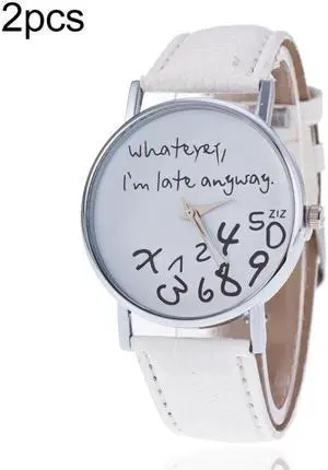 2 PCS Alphabet Number Pattern Leather Strap Watch (White)