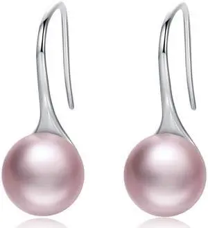 Women Sterling Silver Earrings Temperament Shell Beads Pearl Earrings Pink
