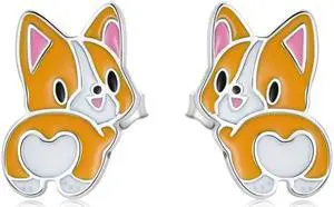 S925 Sterling Silver Cute Corgi Ear Studs Women Earrings Cute Corgi
