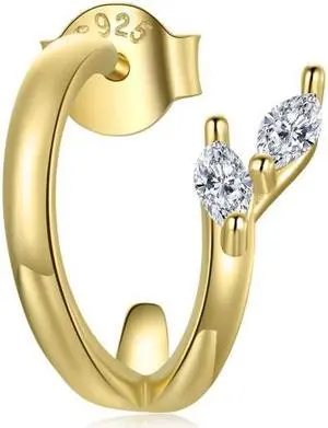 S925 Sterling Silver Golden Fish Tail Women Earrings, Size:Golden Fish Tail