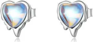 S925 Sterling Silver Heart Shaped Moonstone Women Earrings Heart Shaped Moonstone