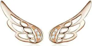 Sterling Silver Wing Earrings Simple S925 Silver Stud Earrings Rose Gold