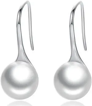 Women Sterling Silver Earrings Temperament Shell Beads Pearl Earrings White