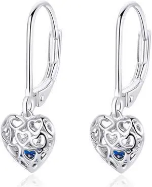 S925 Sterling Silver Stud Earrings Hollow Heart Shaped Earrings Simple Platinum Plated Earrings SCE746