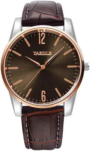 YAZOLE Simple Digital Two-color Dial Quartz Men Watch (542 Brown Tray Brown Belt)