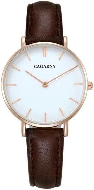 CAGARNY 6872 Living Waterproof Round Dial Quartz Movement Alloy Gold Case Fashion Watch Quartz Watches with Leather Band (Brown)