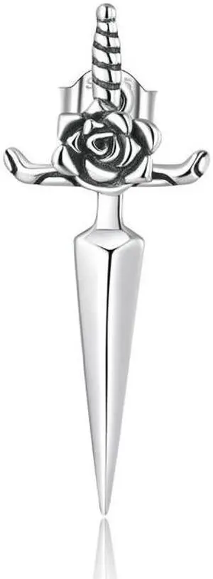 S925 Sterling Silver Rose Dagger Ear Stud Women Earrings Rose Dagger