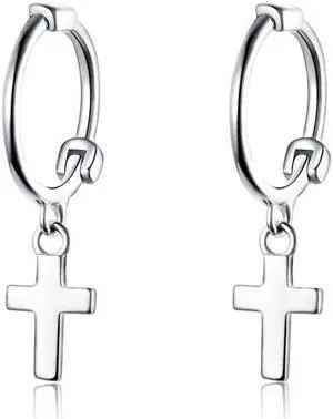 Cross Earrings S925 Sterling Silver Platinum-plated Earrings Men Women Simple Earrings SCE547