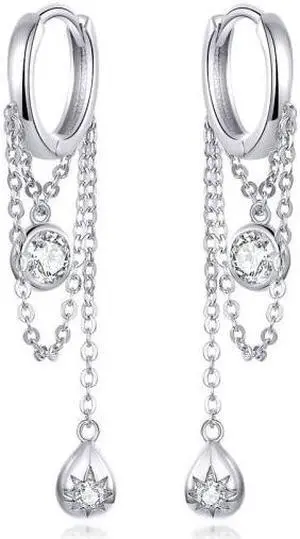 Sterling Silver Earrings Zircon Tassel Long Earrings S925 Girl Earrings jewelry SCE638