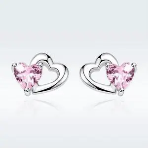 Heart-shaped S925 Sterling Silver Earrings with Gemstones SCE090