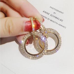 Rhinestone Crystal Earrings Round Earrings for Woman (Gold)