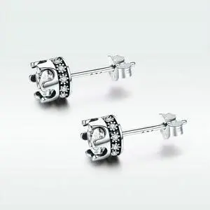 Crown S925 Sterling Silver Women Earrings With Zircon Earrings SCE311