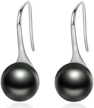 Women Sterling Silver Earrings Temperament Shell Beads Pearl Earrings Black