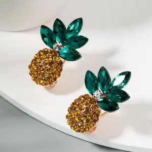 1 Pair Alloy Inlaid Colorful Rhinestone Pineapple Earrings (Green)