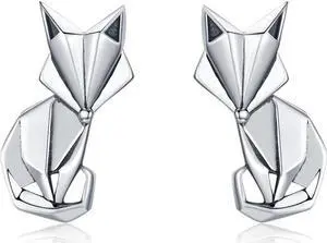 S925 Animal Earrings Jewelry Origami Fox Sterling Silver Girls Earrings SCE526
