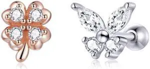 S925 Sterling Silver Clover Butterfly Women Earrings