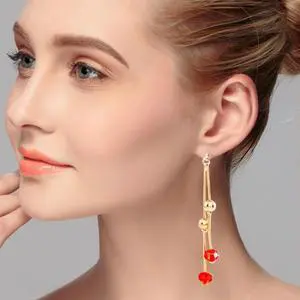 Personality Sweet Fairy Qualities Fashion Long Tassel Crystal Earrings (Red)