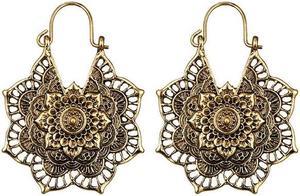 Vintage Ethnic Style Metal Openwork Flower Flower Earrings Bohemian Carved Earrings (Gold)