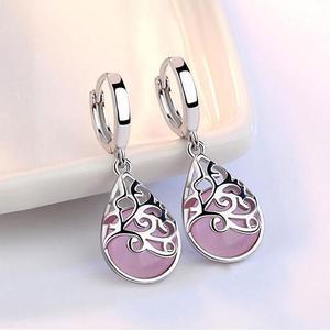 925 Sterling Silver Moonlight Opal Tears Totem Drop Earrings (pink) Pink