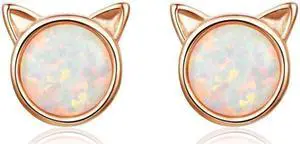 DIY Earrings Cat Sterling Silver Earrings Zircon Earrings (Rose Gold)