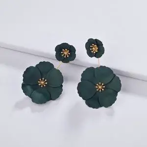 1 Pair Boho Style Earrings Alloy Flower Long Earrings (Dark Green)
