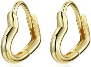 S925 Sterling Silver Heart-shaped Hollow Ear Stud Women Earrings Heart-shaped Hollow(Gold) (Gold)