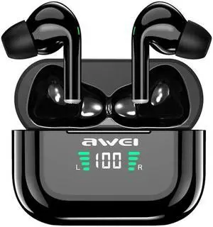 awei T29P Bluetooth V5.0 LED Digital Display Ture Wireless Sports IPX4 Waterproof TWS Headset with Charging Case