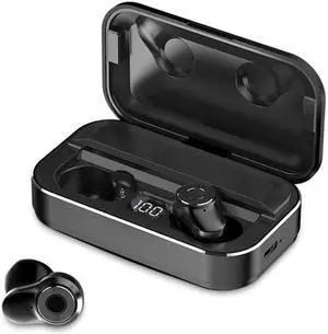 A6 TWS Bluetooth 5.0 Touch Wireless Bluetooth Earphone with Charging Box & LED Smart Digital Display, Support Voice Assistant & Memory Connection & HD Call (Black)