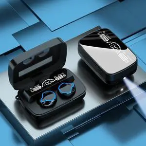 M9 Bluetooth 5.1 TWS Mirror Digital Display Wireless Bluetooth Earphone with Charging Box Flashlight , Support Touch & Siri & Battery Display(Black)