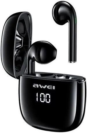 awei T28P Bluetooth V5.0 TWS Ture Wireless Sports LED Display Headset with Charging Case(Black)
