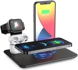 HQ-UD17 4 in 1 Wireless Charger Phone Holder Charging Base for Smart Phones, iWatch, AirPods HQ-UD17 (Black)